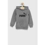 Dječja dukserica Puma boja: siva, s kapuljačom - siva. Dječja majica s kapuljačom iz kolekcije Puma. Model izrađen od debele, lagano elastične pletenine.