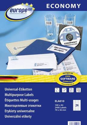 Europe 100 ELA010 etikete 70 x 36 mm papir bijela 2400 St. trajno univerzalne naljepnice tinta