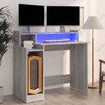 vidaXL Radni stol s LED svjetlima siva boja hrasta 97x45x90 cm drveni