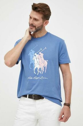 Pamučna majica Polo Ralph Lauren s tiskom - plava. Majica kratkih rukava iz kolekcije Polo Ralph Lauren. Model izrađen od tanke
