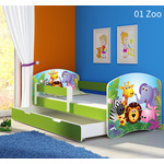 Dječji krevet ACMA s motivom, bočna zelena + ladica 180x80 01 Zoo