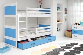 Drveni dječji krevet na kat Rico s ladicom 190*80 cm - bijeli - plavi