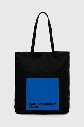 Torba Karl Lagerfeld Jeans boja: crna - crna. Velika shopper torbica iz kolekcije Karl Lagerfeld Jeans. Na kopčanje model izrađen od tekstilnog materijala.