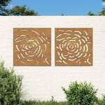 Vrtni zidni ukrasi 2 kom 55 x 55 cm čelik COR-TEN uzorak ruže