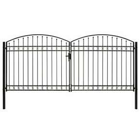 VidaXL Dvostruka vrata za ogradu s lučnim vrhom čelična 400x200 cm crna