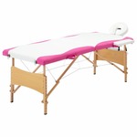 vidaXL Sklopivi masažni stol s 2 zone drveni bijelo-ružičasti