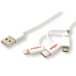 Roline USB2.0 kabel za punjenje i prijenos podataka, 8pin + MicroB + Type-C, 1.0m, bijeli; Brand: ROLINE; Model: ; PartNo: ; 11.02.8329 - Connect almost all popular smartphones or tablets via Apple Lightning, USB Type C or USB Micro B plug to...