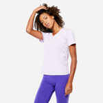 Majica kratkih rukava za fitnes 500 s V izrezom ženska svijetloljubičasta
