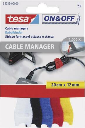 TESA On &amp; Off 55236-00-00 prianjajuća kabelska vezica za povezivanje grip i mekana vunena tkanina (D x Š) 200 mm x 12 mm šarena boja 5 St.