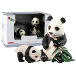Set of 2 Panda Figures with young Panda and bamboo leaves