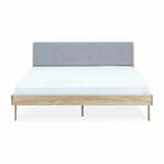 Tapecirani bračni krevet od hrastovine u sivo-prirodnoj boji 160x200 cm Fawn - Gazzda
