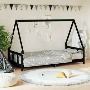 Okvir za dječji krevet crni 90 x 200 cm od masivne borovine