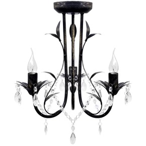 VidaXL Luster s kristalnim perlama Art Noveau metalni crni 3X E14 svjetiljke