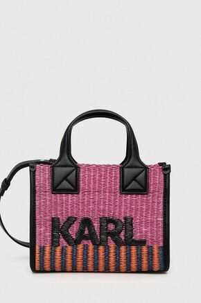 Torba Karl Lagerfeld boja: ružičasta - roza. Mala torba iz kolekcije Karl Lagerfeld. na kopčanje model izrađen od pletenog materijala.