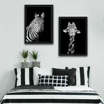 Uokvirena slika (2 komada), Zebra Giraffe Set