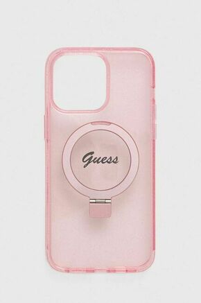 Guess GUHMP15XHRSGSP Apple iPhone 15 Pro Max hardcase Ring Stand Script Glitter MagSafe pink