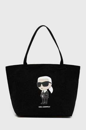 Pamučna torba Karl Lagerfeld boja: crna - crna. Velika torba iz kolekcije Karl Lagerfeld. na kopčanje model izrađen od tekstilnog materijala.