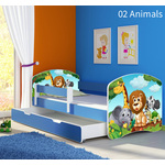 Dječji krevet ACMA s motivom, bočna plava + ladica 180x80 02 Animals