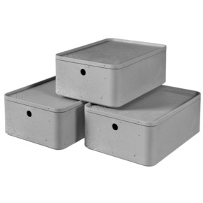 Curver 427244 "Beton" Storage Box Set 3 pcs with Lid Size M Light Grey