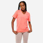 Majica kratkih rukava za fitnes 500 s V izrezom ženska pastelno ružičasta