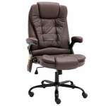vidaXL Masažna uredska stolica od prave kože tamnosmeđa