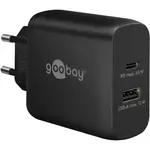 goobay USB-C dual quick charger, PD, GaN, 65 watts (black, 1x USB-C, 1x USB-A, Power Delivery)