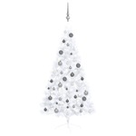 vidaXL Umjetna polovica božićnog drvca LED s kuglicama bijela 150 cm