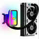 HYTE Q60 THICC 240mm AIO, water cooling (black/white), The THICC Q60 is a water cooler carefully designed to push the boundaries of the modern computer. It features an ultra-slim 5-inch IPS display, a 42-pixel qRGB array, two dual harmonic pumps,...