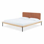Tapecirani bračni krevet od hrastovine s letvicama u sivo-prirodnoj boji 160x200 cm Fina - Gazzda