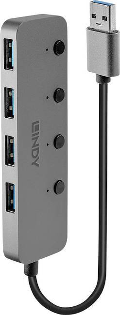 LINDY 4 Port USB 3.0 Hub mit Ein-/Ausschaltern 4 ulaza USB 3.0-hub pojedinačno prebacivanje siva