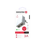 Swissten punjač za ac220, 2xusb, 3a, smart ic, držač, bijeli + microusb kabel