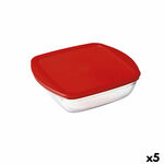 Kvadratna Kutija za Ručak s Poklopcem Ô Cuisine Cook&amp;store Ocu Crvena 25 x 22 x 7 cm 2,2 L Silikon Staklo (5 kom.) , 6100 g