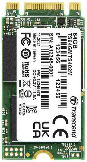 Transcend MTS402M 64 GB unutarnji M.2 PCIe NVMe SSD 2242 SATA III maloprodaja TS64GMTS402M