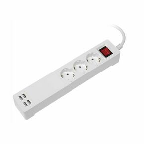 Transmedia Smart 3-way power strip with 4 USB charging ports (total 5V 2