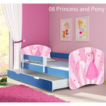Dječji krevet ACMA s motivom, bočna plava + ladica 180x80 08 Princess with Pony