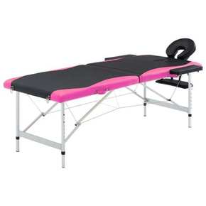VidaXL Sklopivi masažni stol s 2 zone aluminijski crno-ružičasti