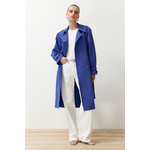 Trendyol Saks Oversize Belted Windbreaker Detailed Water Repellent Long Trench Coat plava