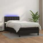 Krevet box spring s madracem LED crni 90x200 cm od umjetne kože
