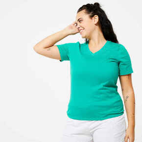 Majica kratkih rukava za fitnes 500 s V izrezom ženska zelena