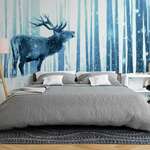 Samoljepljiva foto tapeta - Deer in the Snow (Blue) 147x105