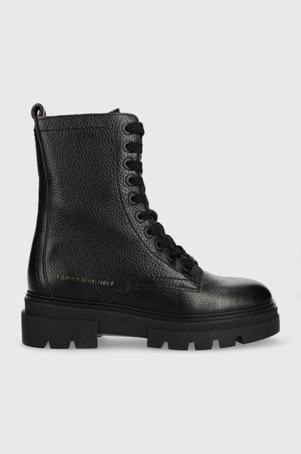 Ko ne izme Tommy Hilfiger Monochromatic Lace Up Boot za ene boja crna