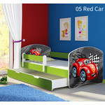 Dječji krevet ACMA s motivom, bočna zelena + ladica 180x80 05 Red Car