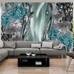 Samoljepljiva foto tapeta - Floral Curtain (Turquoise) 392x280