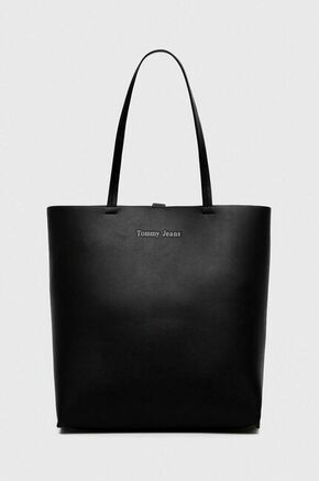 Torba Tommy Jeans boja: crna - crna. Velika torba iz kolekcije Tommy Jeans. na kopčanje model izrađen od ekološke kože.