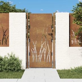 VidaXL Vrtna vrata 105 x 205 cm od čelika COR-TEN s uzorkom trave