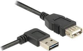 USB 2.0 priključni kabel plosnati pod kutom [1x USB 2.0 utikač A - 1x USB 2.0 ženski utikač A] 2 m crna dvostrani utikač