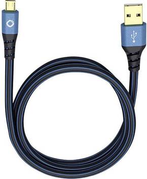 USB 2.0 priključni kabel [1x muški konektor USB 2.0 tipa a - 1x muški konektor USB 2.0 tipa micro-B] 3.00 m plava boja pozlaćeni kontakti Oehlbach USB Plus Micro
