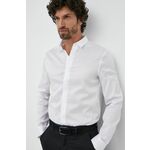 Pamučna košulja Armani Exchange za muškarce, boja: bijela, slim, s klasičnim ovratnikom - bijela. Košulja iz kolekcije Armani Exchange. Model izrađen od glatke tkanine. Ima klasični, mekani ovratnik. Prozračni, tanki materijal.