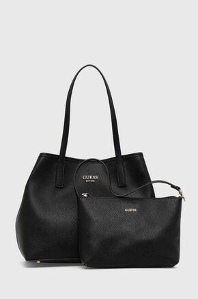 Torba Guess boja: crna - crna. Velika torba iz kolekcije Guess. Na kopčanje model izrađen od ekološke kože. Uz model dolazi kozmetička torbica