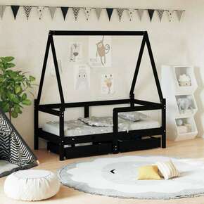 Okvir za dječji krevet s ladicama crni 70 x 140 cm od borovine